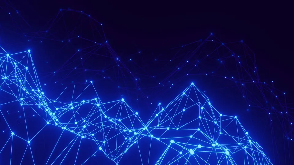 خطوط ونقاط رقمية متصلة على خلفية زرقاء